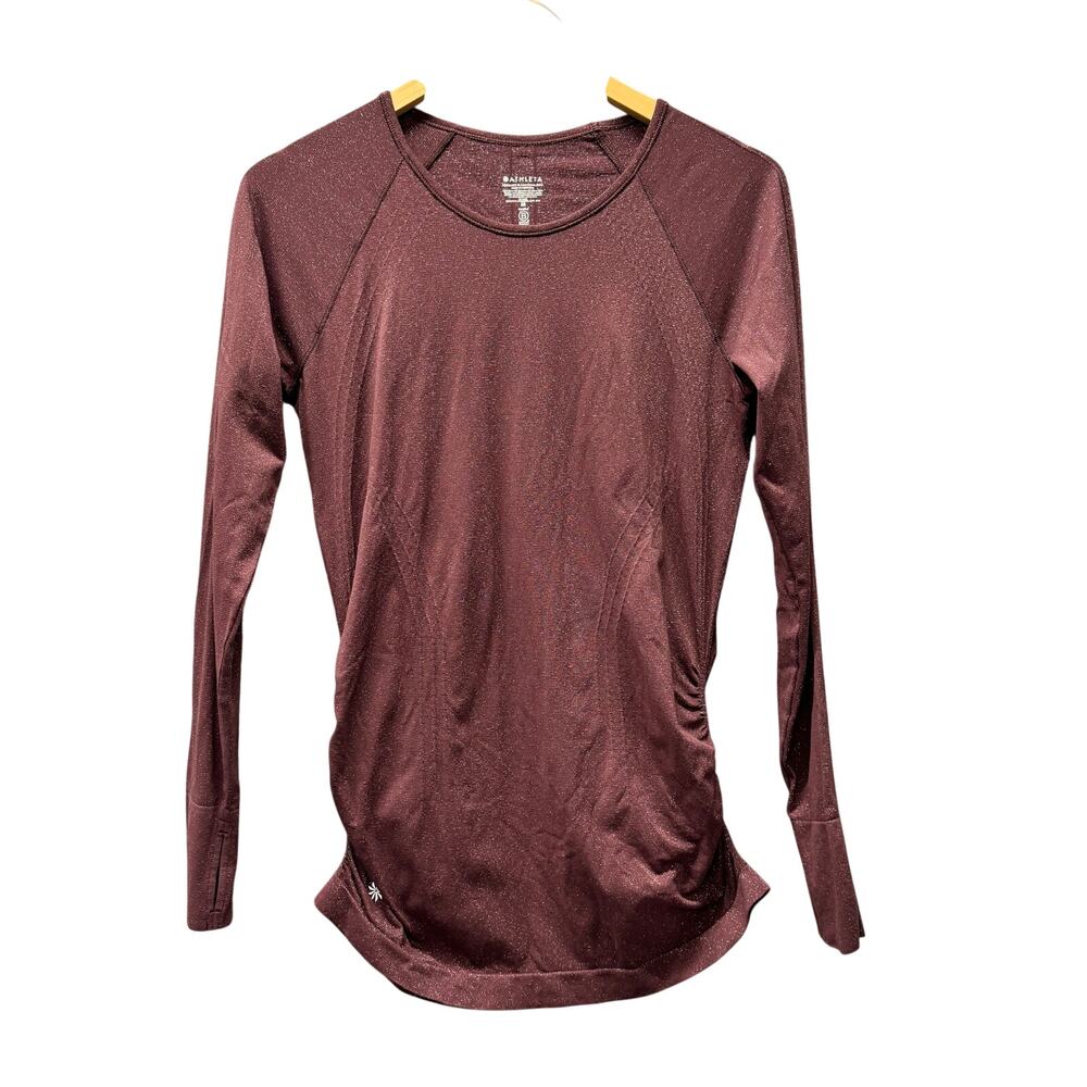 Athleta Speedlight‎ Glow Shirt Womens Medium Ruched Stretch Activewear Burgundy